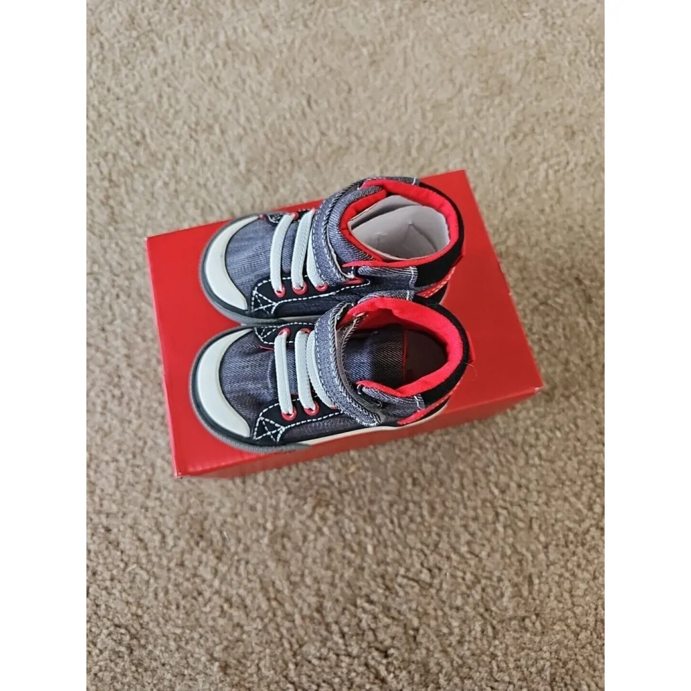 See Kai Run Boys Dane High Top Sneakers Toddler Size 4 Gray Denim Black
